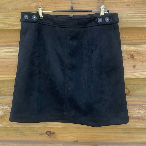 LOFT Black Faux Suede Lined Mini Skirt with pockets, NWOT, Size 10 - Picture 1 of 9